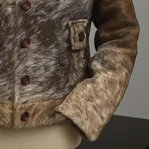 Chaqueta de Cuero Vacuno para Hombre con Piel de Vaca Natural, Chaquetas de Cuero con Estampado Animal, Chaqueta de Invierno de Cuero Vacuno con Pelo - Product Image 5