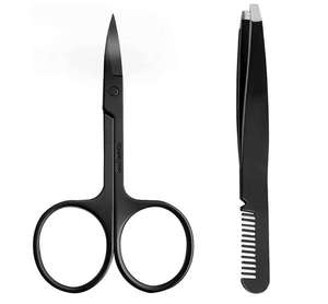 Tijeras para cejas con peine y pinzas, multiusos, de acero inoxidable, curvadas, pequeñas, para pestañas, peine y pinzas, ANAAIF - Product Image 1