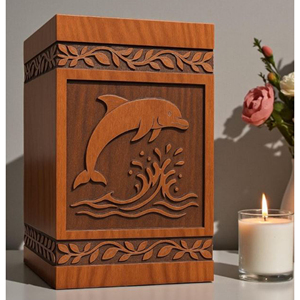 Personalized Wooden Cremation Urn: Dolphin & Waves Engraving, Custom <b>Memorial</b> urn <b>Memorial</b> <b>Keepsake</b> by AYAANS - Product Image 2