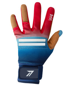 Guantes de Bateo de Béisbol de Diseño Personalizado para Adultos, Palma de Piel de Oveja Color Bronceado, Dorso de Malla Azul Marino, Banda de Muñeca con Rayas Blancas, ODM OEM - Product Image 1