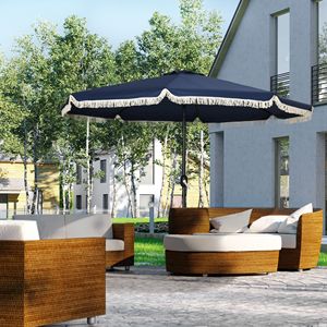 Sombrilla de Patio Azul Oscuro de 9 pies con Manivela de Inclinación y 8 Varillas, Sombrilla de Mesa para Jardín, Terraza o Piscina - Product Image 2