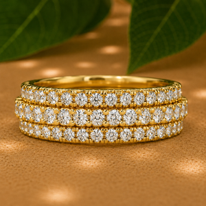 Triple Row Pave Round Cut Lab Grown Diamond 14K Solid Gold Bridal Wedding Band Engagement <b>Ring</b> Custom Wholesale Jewelry Supplier - Product Image 1