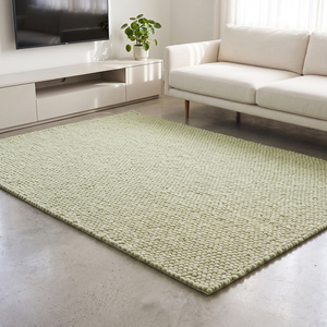 Tapis texturé fait main en laine vert sauge de qualité supérieure, tissé à la main, à boucles, antidérapant, à grosses pierres, pour salon moderne et chambre à coucher - Product Image 4