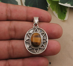 Wholesale Vintage Natural <b>Tiger</b> <b>Eye</b> Pendant 925 Sterling Silver Platinum Plated Yellow Gemstone Charm <b>Jewelry</b> Manufacturer Bulk - Product Image 1