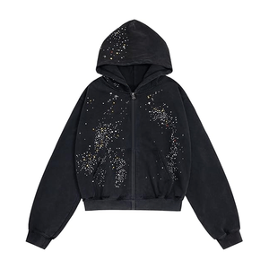 เสื้อฮู้ดซิปประดับเพชร สตรีทแวร์ผู้ชาย ผ้าฝ้าย 100% แห้งเร็ว ระบายอากาศดี เหมาะสำหรับฤดูหนาว ปรับแต่งเพชรได้ตามต้องการ ขายดี - Product Image 4