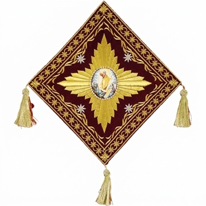Embroidered Religious Processional Cross Velvet Hanging <b>Banner</b> Tassel Decor Church Festival Use - Product Image 3