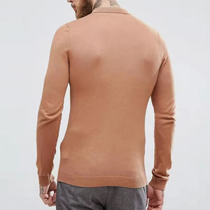 Polo homme sur mesure en toile unie, style trois boutons sur le devant, coupe moderne, manches longues, pour broderie de logo en gros - Product Image 2