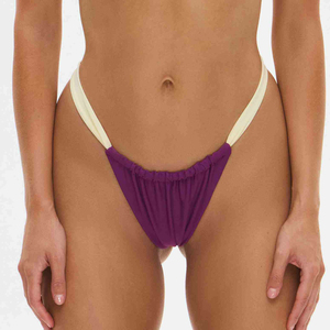 Nouvel ensemble de bikini violet pour femme avec haut halter contrastant crème et bas string en spandex et nylon extensible, maillot de bain deux pièces - Product Image 5