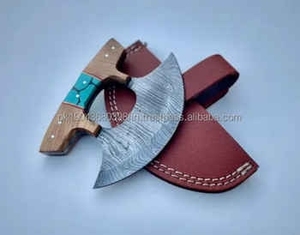 Cuchillo para Pizza de Acero de Damasco Hecho a Mano de Alta Calidad con Mango de Madera y Funda de Cuero - Product Image 3
