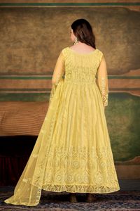 Costume Anarkali de luxe pour femmes, manches 3/4, en crêpe filet, semi-couture, extensible, séchage rapide, pour fêtes et mariages - Product Image 4