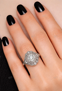 Bague de fiançailles vintage Art Déco en moissanite taille émeraude, perle d'eau douce, argent sterling 925 plaqué rhodium, cadeau de luxe classique - Product Image 2