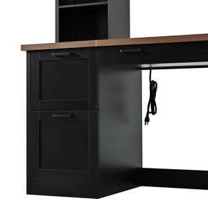 Scrivania ad arco in stile rustico con pensile, in noce, stile Mid-Century, per ufficio domestico, con stazione di ricarica e vassoio per tastiera - Product Image 3