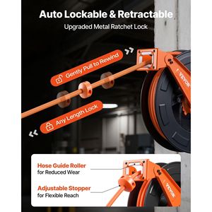 Carrete de Manguera Retráctil para Compresor de Aire de 3/8 Pulgadas x 50 Pies con Retorno Automático, Manguera de Aire de Goma de 300 PSI Máx. con Cable de 5 Pies - Product Image 3