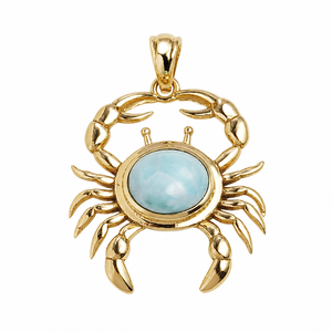 Pendentif crabe en larimar naturel, ton or, inspiré de l'océan, bijoux en pierres précieuses faits à la main, cadeau unique pour femmes - Product Image 1