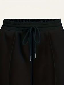 Pantalon large noir pour homme, taille élastique avec cordon de serrage, décontracté, respirant, en polyester tricoté, pour l'automne - Product Image 5