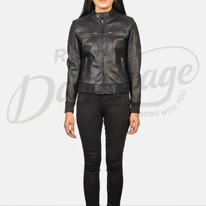 Women High Quality Vintage Black Leather Real Cow Skin Leather <b>Motorcycle</b> <b>Jacket</b> For Women Custom Women Black Leather <b>Jacket</b> - Product Image 3