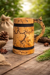 Jarra de Madera Fractal Quemada Hecha a Mano – Estilo Vikingo Rústico, Calidad de Jarra Vikinga Fabricada por NS Overseas - Product Image 6