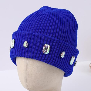 Gorro de punto con adornos de piedras preciosas para mujer, gorro de moda cálido para invierno de color sólido - Product Image 4