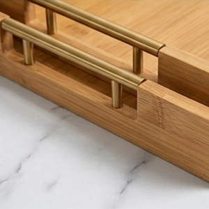 Ensemble de plateaux de service en bois faits à la main avec poignées, design moderne, lot de 3, multifonctionnels, faciles à nettoyer, empilables, pour la cuisine et le salon - Product Image 1