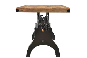 Table à manivelle industrielle avec plateau en bois de manguier massif, réglable en hauteur, pour salle à manger, comptoir, bar, maison, hôtel, cuisine - Product Image 6