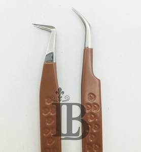 Brown Tweezers Stainless Steel Eyelash Extensions Tweezers Heart Handle Tweezers 45 Degree Boot Volume Eyelash Tweezer - Product Image 5