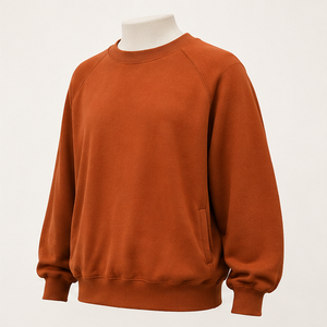 Sudadera Personalizada Color Naranja Óxido para Hombre, Corte Holgado, Cuello Redondo Ancho, Felpa Suave de Algodón Cepillado MCRW-0020 - Product Image 5