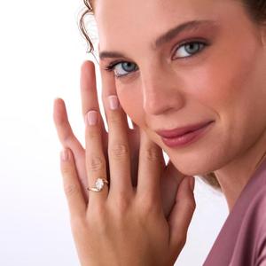 Oval Cut White Diamond Engagement <b>Ring</b> in Solid Yellow Gold Minimalist <b>Plain</b> Metal Bypass Band Unique Asymmetric Modern <b>Ring</b> - Product Image 4