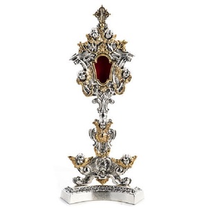 Excelente Relicario de Latón, Monstranza Decorativa Redonda con Centro Rojo, Regalos para Mesa, Acabado Dorado, Decoración para Sala de Estar, Metal Hecho a Mano - Product Image 3