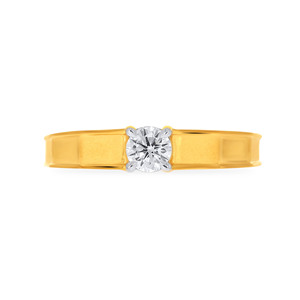 Anillo Solitario Clásico con Acabado en Oro Amarillo de Lujo con Circonita Cúbica Redonda Brillante con Aspecto de Diamante, Elegante y a la Moda - Product Image 3