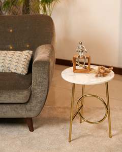 Table d'appoint en métal avec plateau rond en marbre de qualité supérieure, base géométrique, décoration de salon intérieur, prix de gros - Product Image 4