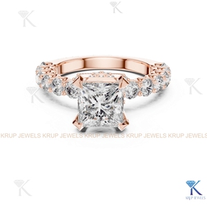 Custom Lab Grown CVD Diamond Princess Cut Hidden Halo Pave Ring <b>Solid</b> Gold - Product Image 5