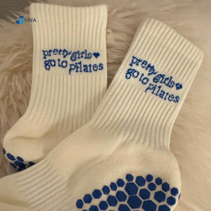 ODM Custom Pilates Grip <b>Socks</b> for Women Anti-Slip Cotton Crew <b>Socks</b> Custom Logo with Letter Text Yoga <b>Socks</b> Vietnam Manufacturer - Product Image 3