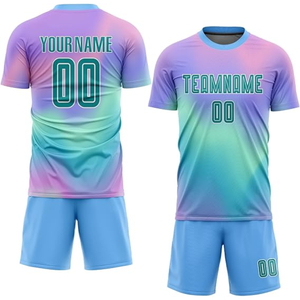 ชุดเสื้อฟุตบอลแบบกำหนดเอง สีไล่ระดับ พิมพ์ลายแบบซับลิเมชั่น ระบายเหงื่อได้ดี ผลิตจากโพลีเอสเตอร์ 100% สำหรับผู้ใหญ่ แขนสั้น คอกลม - Product Image 1