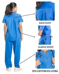 Conjunto de uniforme médico de punto negro para mujer Sike con pantalones de cintura con cordón y fusión sin costuras con detección de agujas - Product Image 3