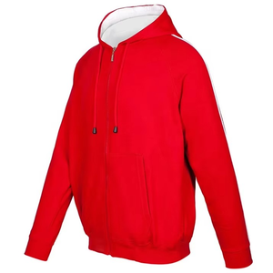 Sweat-shirt à capuche zippé pour homme avec rayures rouges, coupe classique, décontracté, pour l'automne, 100% coton, tissu éponge français respirant - Product Image 3