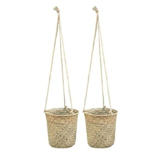 Cesta Colgante Ecológica de Cuerda de Maíz Natural en Forma de Cono, Hecha a Mano, de Mimbre Tejido, con Forro de Plástico para Interiores del Hogar - Product Image 1
