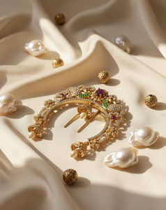 Broche de cheveux ethnique à motif floral et paon jumelé, avec perles et pompon, accessoires de coiffure pour femmes, bijoux floraux pour la tête - Product Image 2