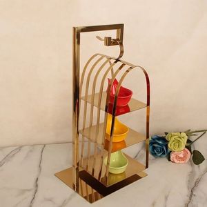 Equipo para Restaurantes y Hoteles, Soporte de Pastel de Lujo de 3 Niveles con Forma de Jaula de Pájaro Dorada Hecha a Mano para Decoración de Bodas - Product Image 1