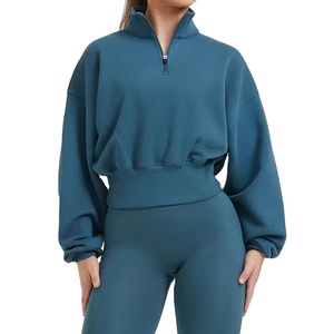 Women's Fashionable <b>Zip</b> Neck <b>Sweatshirt</b> 2 piece set Loose Hoodies with Long Sleeves for Winter Training Short Tops Length 2026 - Product Image 2