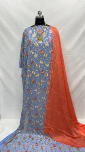 Elegante Conjunto de 3 Piezas de Ropa Kanga de Lujo para Mujer, con Bordado Floral, Cinta de Spandex, Ecológico, Manga Campana, Corte Holgado, Estilo Medio Oriente - Product Image 2