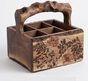Manufacturer Wood Bar Caddy Hot Sale Acacia Wooden Caddy <b>Black</b> Color Kitchen <b>Utensil</b> Organizer Wood Caddy Supplier - Product Image 5