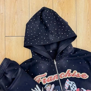 Unisex Black Polka Dot Tracksuit Hooded Zipper Full Sleeve Streetwear Sweatshirt <b>Joggers</b> With Print Design Autumn Wear - Product Image 6