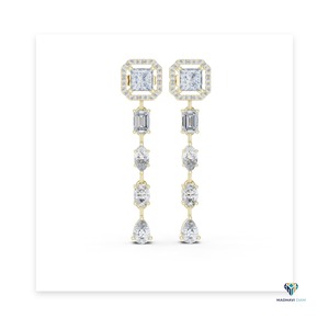 Boucles d'oreilles pendantes en or jaune 2,812 CT avec diamants de laboratoire de forme princesse et fantaisie en or massif 18 carats - Product Image 6