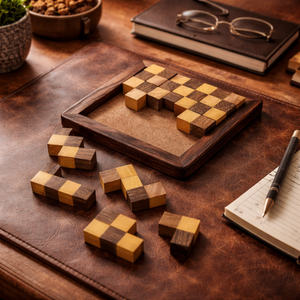 Puzzle en bois de palissandre indien fait main |   Jeu de société décoratif léger et écologique, jouet de réflexion 16x16x2 cm - Product Image 2