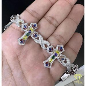 Pulsera de tenis de lujo moderna y clásica, chapada en oro rosa, con cruz y conexión infinita, con piedras brillantes multicolor cultivadas en laboratorio - Product Image 3