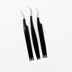 Ensemble de pinces à extensions de cils professionnelles en acier inoxydable à pointe lisse avec manche noir de qualité supérieure, 13 cm, 3 pièces, outils de précision pour les cils - Product Image 1
