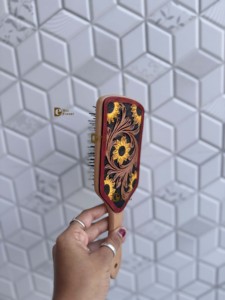 Unique Handmade Hand <b>Tooled</b> <b>Leather</b> Wooden Hair Brush With Sunflower <b>Leather</b> Minimalist Modern Design Daily Use Rectangle Shape - Product Image 2