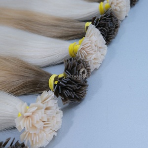 Extensiones de cabello virgen real 100% al por mayor de fábrica, punta plana, palo recto, Color preadherido Rubio, 100g/pieza - Product Image 6