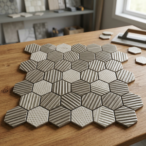 Mosaïque en porcelaine à glaçure métallique brillante, résistante à l'usure et imperméable, au design moderne, en forme de losange hexagonal linéaire carré, effet brique. - Product Image 2
