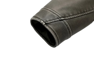 Chaqueta de solapa de piel de oveja Vintage para mujer en Gris Carbón abrigo corto de cuero genuino con cinturón de cremallera degradado nuevo estilo lavado - Product Image 3